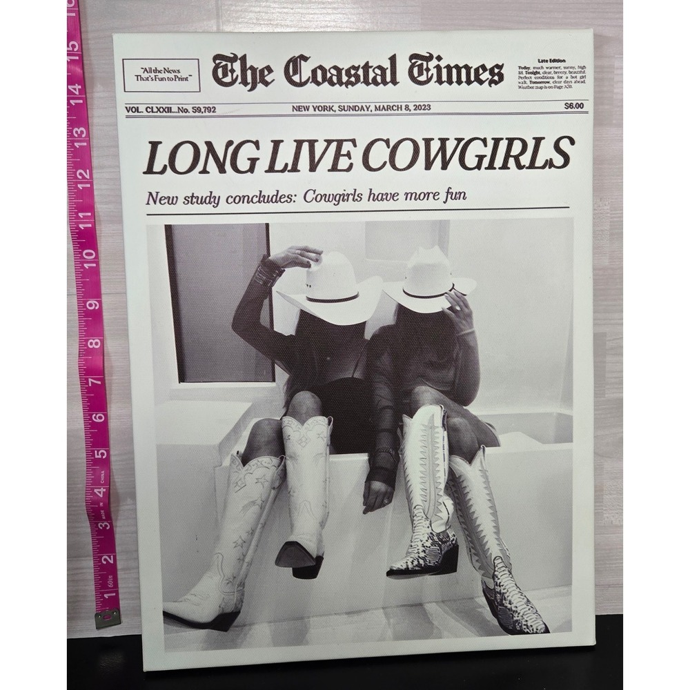 The Coastal Times Long Live Cowgirls Newspaper Canvas Wall Art Decor 12x16